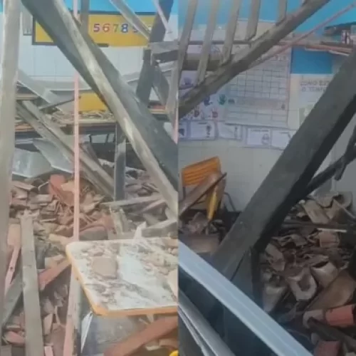 URGENTE: Teto de escola desaba na Ilha de Itaparica