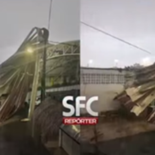 Teto do Centro de Abastecimento de São Francisco do Conde desaba, após fortes chuvas e rajadas de ventos